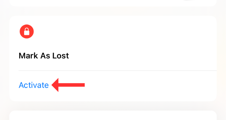Screenshot of the option to mark AirPods Pro as lost in Find My.