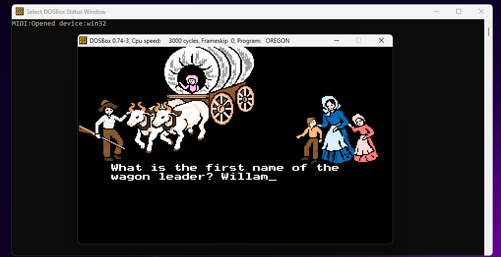 Oregon Trail running in DOSBox. 