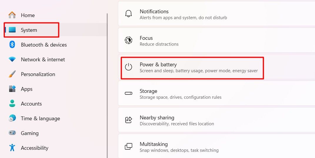 Power & battery option in the Settings app.