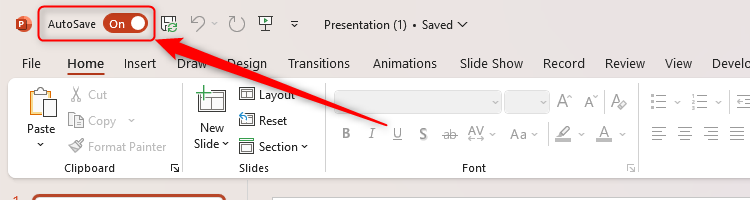 PowerPoint's AutoSave toggle icon.