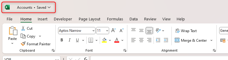 Excel's ribbon showing that the quick access toolbar is not enabled.