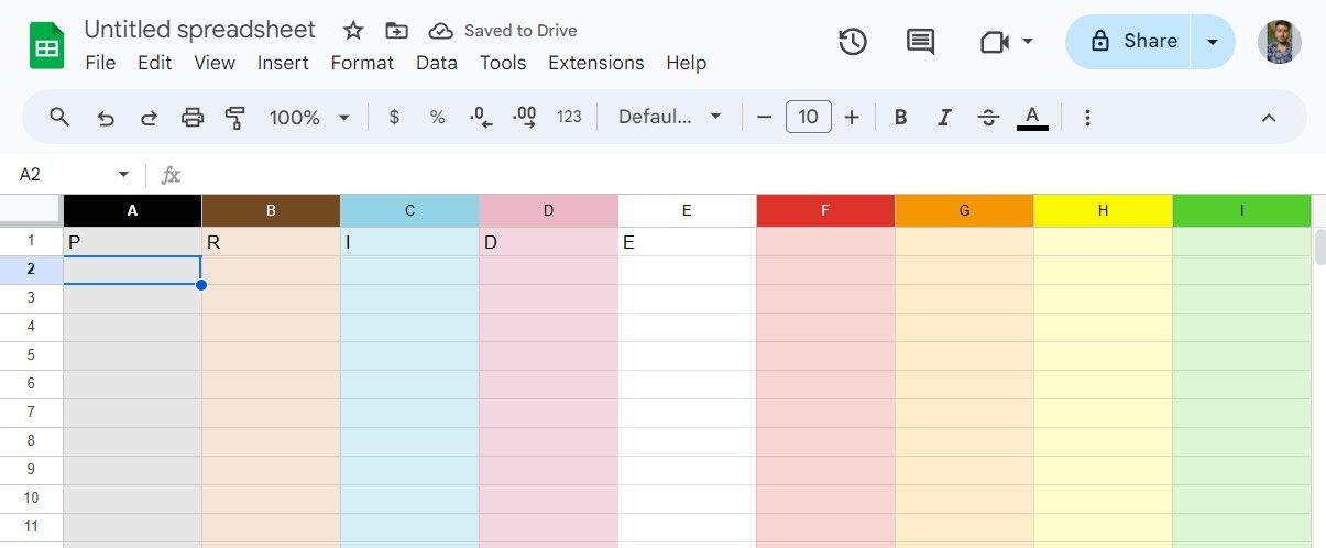 Rainbow color colums in Google Sheet.