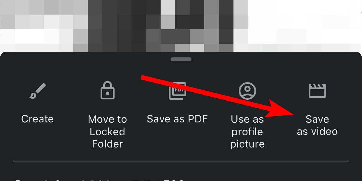 Saving a Live Photo as a video in Google Photos on iPhone.