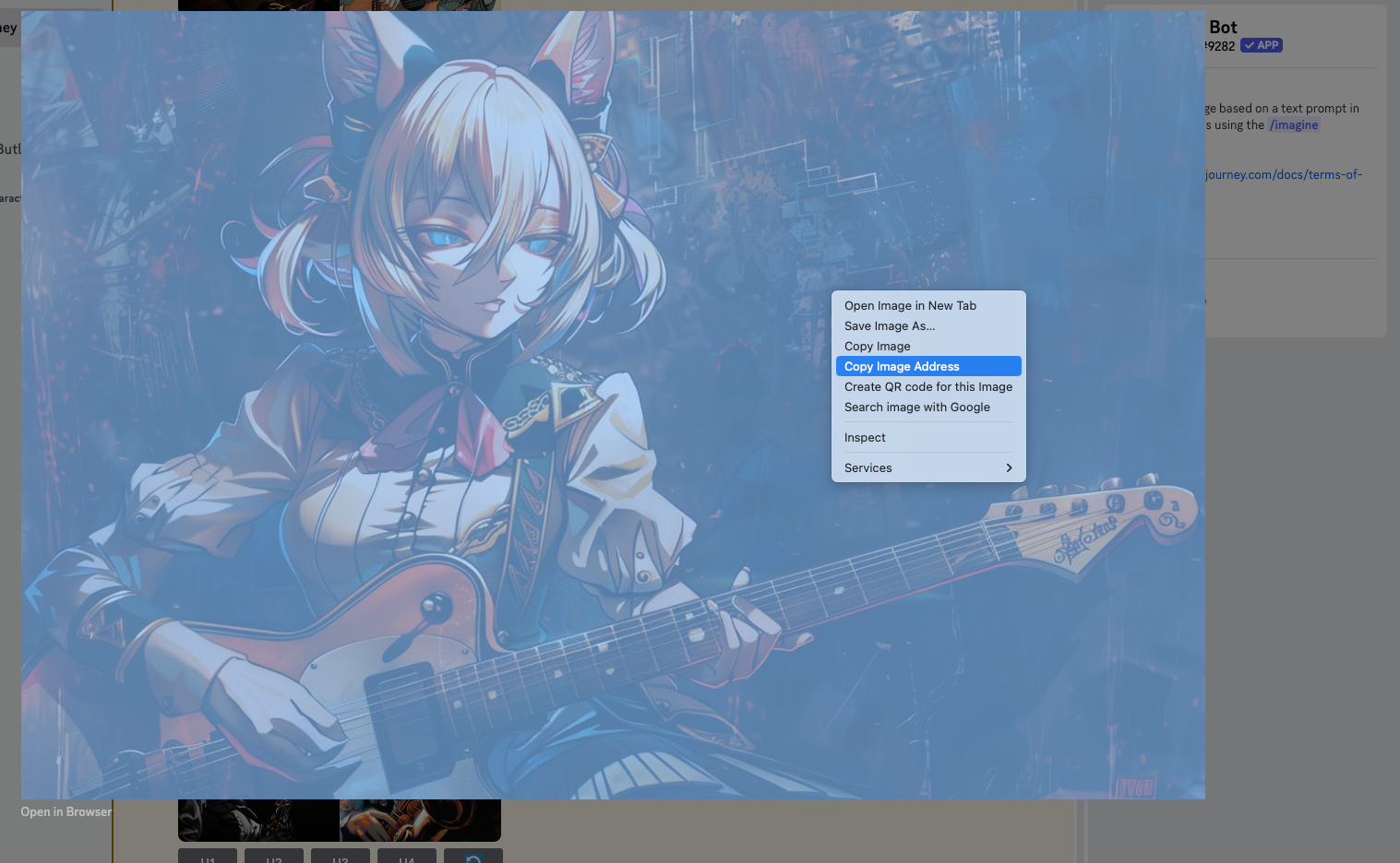 Saving an image link from the Discord bot interface.