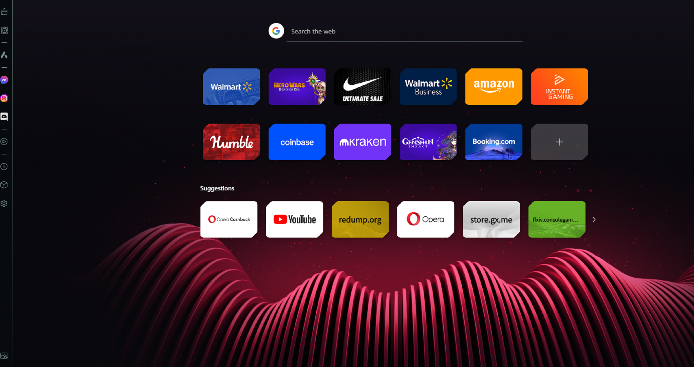 The Speed Dial page of Opera GX.