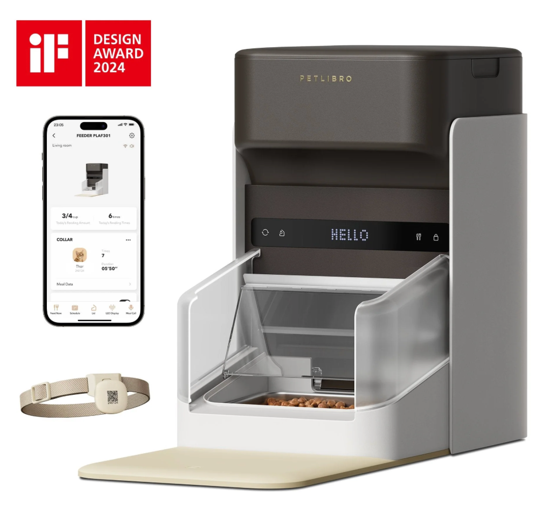 PETLIBRO One RFID individual pet feeder, collar, and iPhone app.
