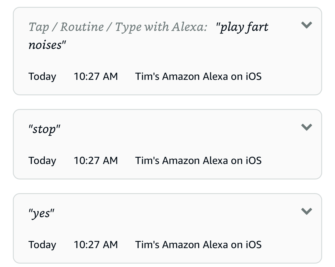 Voice requests in the Amazon Alexa app.