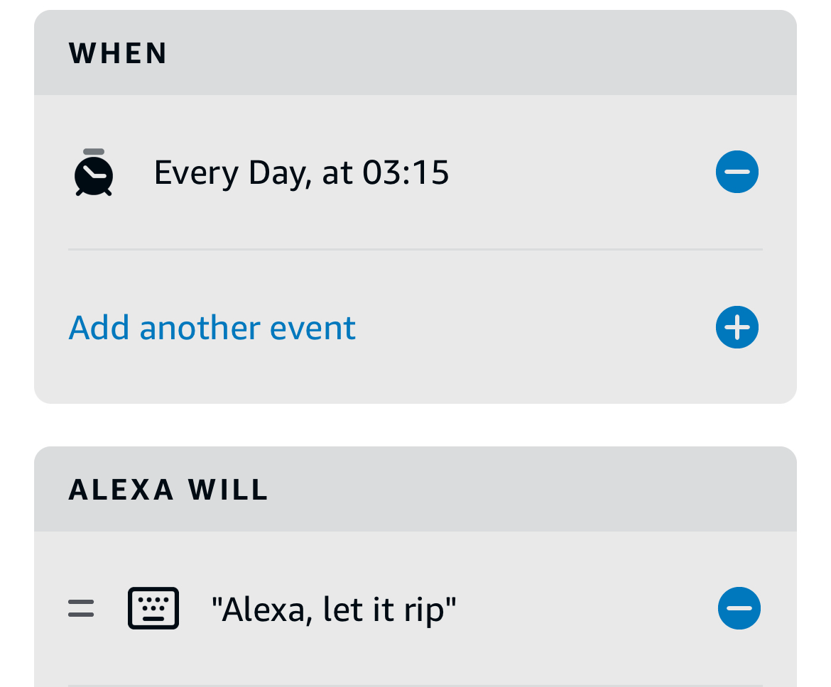A daily routine in the Alexa mobile app.