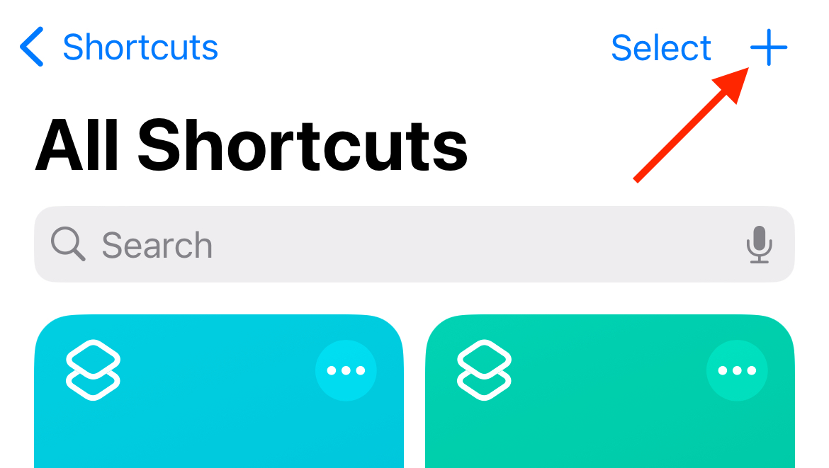 Create new shortcut in the iPhone Shortcuts app.