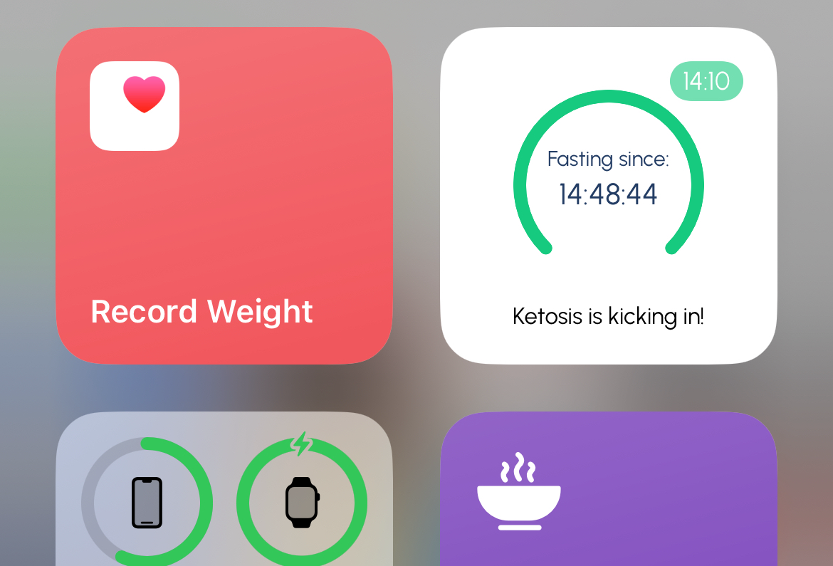 A "Record Weight" shortcut in position on the iPhone widget screen.