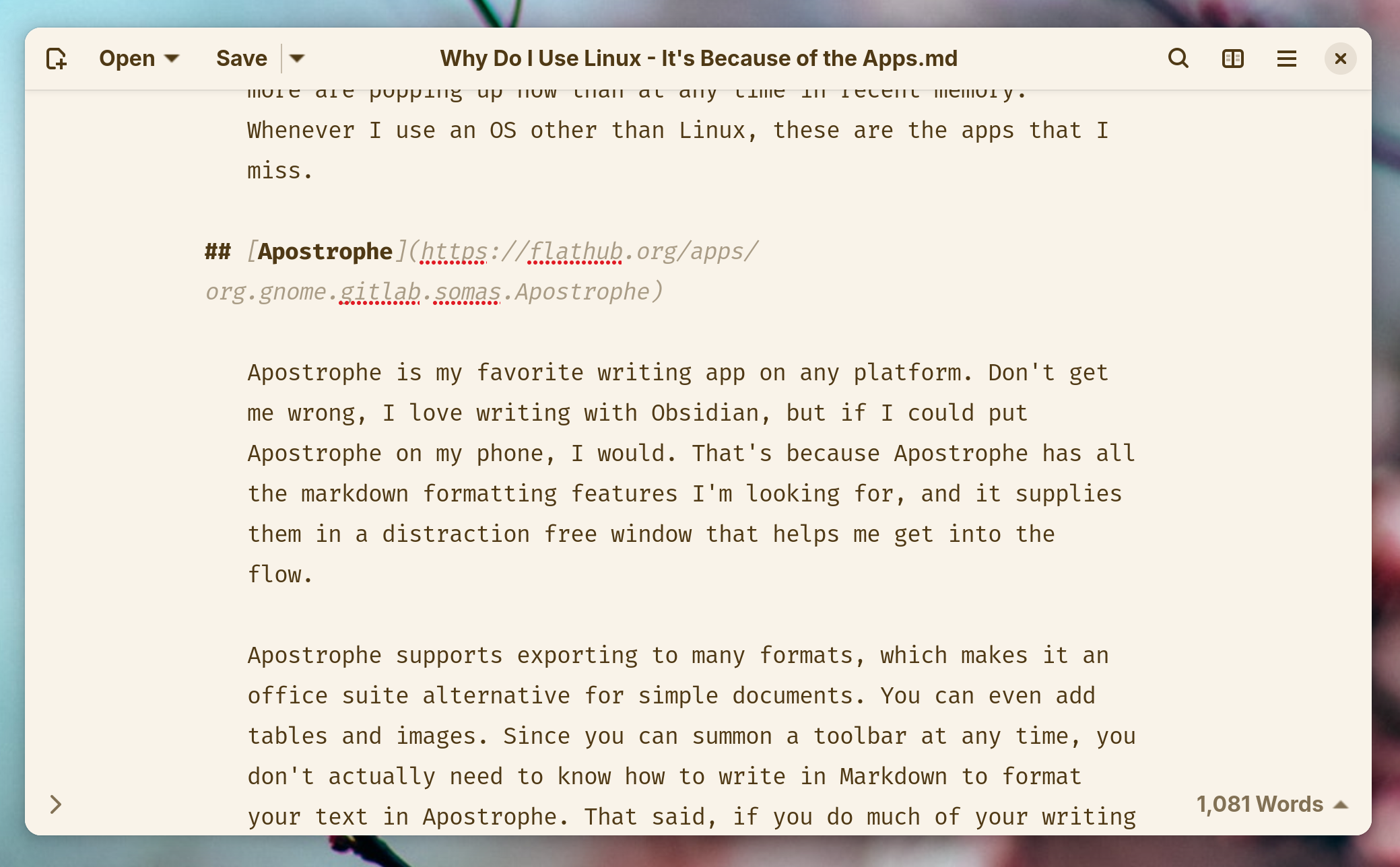 Apostrophe markdown app for Linux.