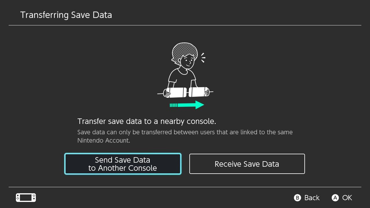 Send or receive save data on the Nintendo Switch.