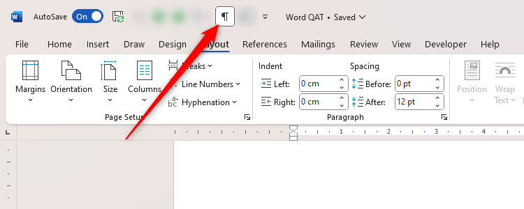 The Non-Printing Character icon in Microsoft Word's Quick Access Toolbar.