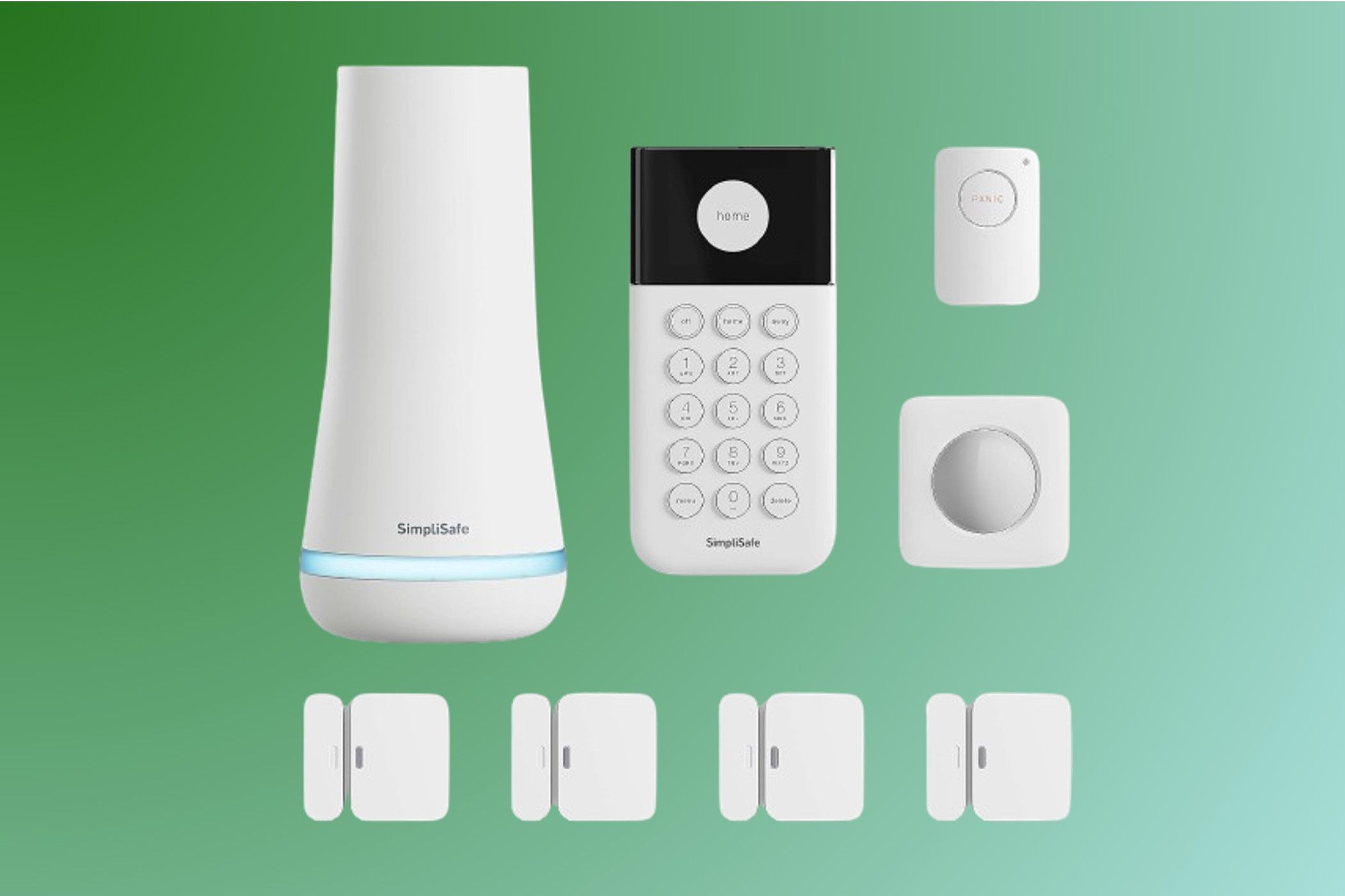 SimpliSafe 8-Piece Wireless Security System on a gradient background