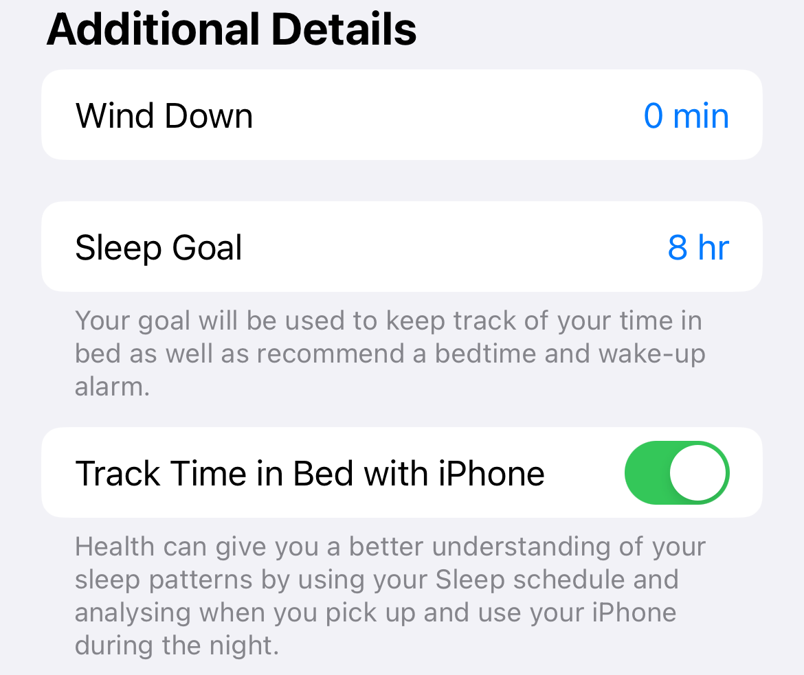 Set your Wind Down and Sleep Goal times in iPhone Health.