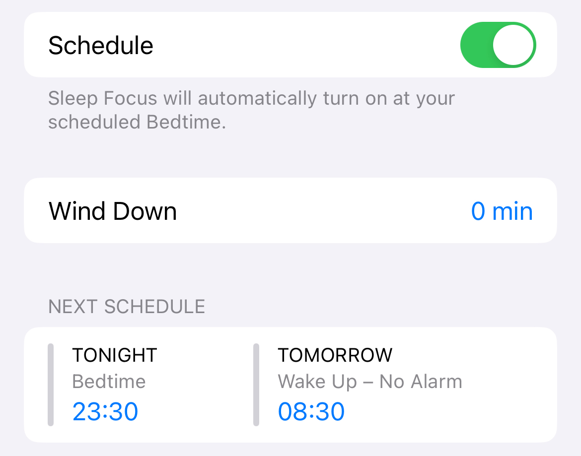 Setting up a sleep schedule on iPhone.