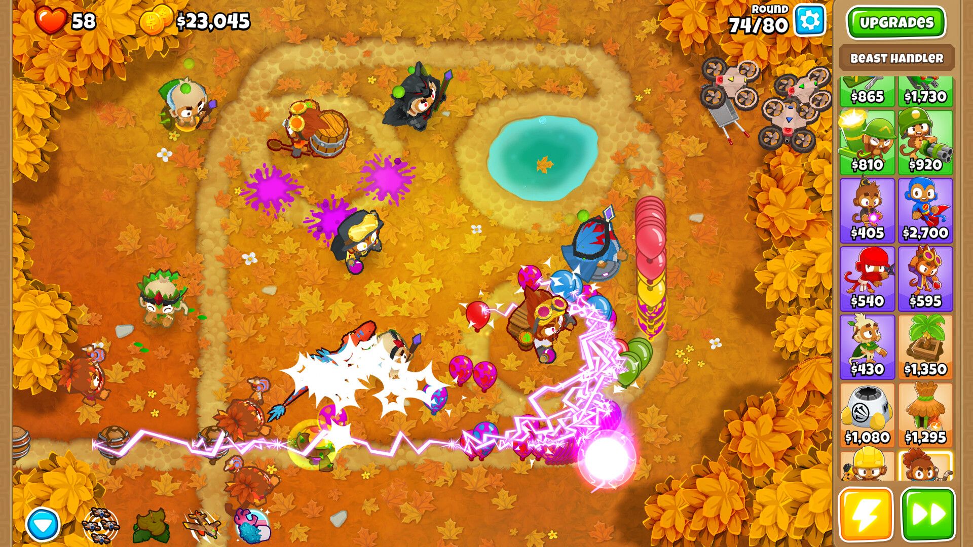 A Screenshot of Bloons Tower Defense.