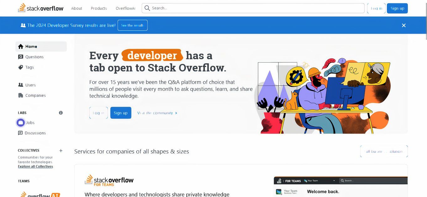 stackOverflow landing page