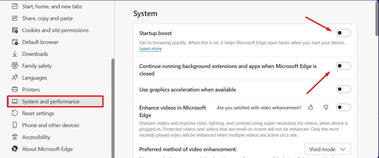 Startup Boost option in Edge.