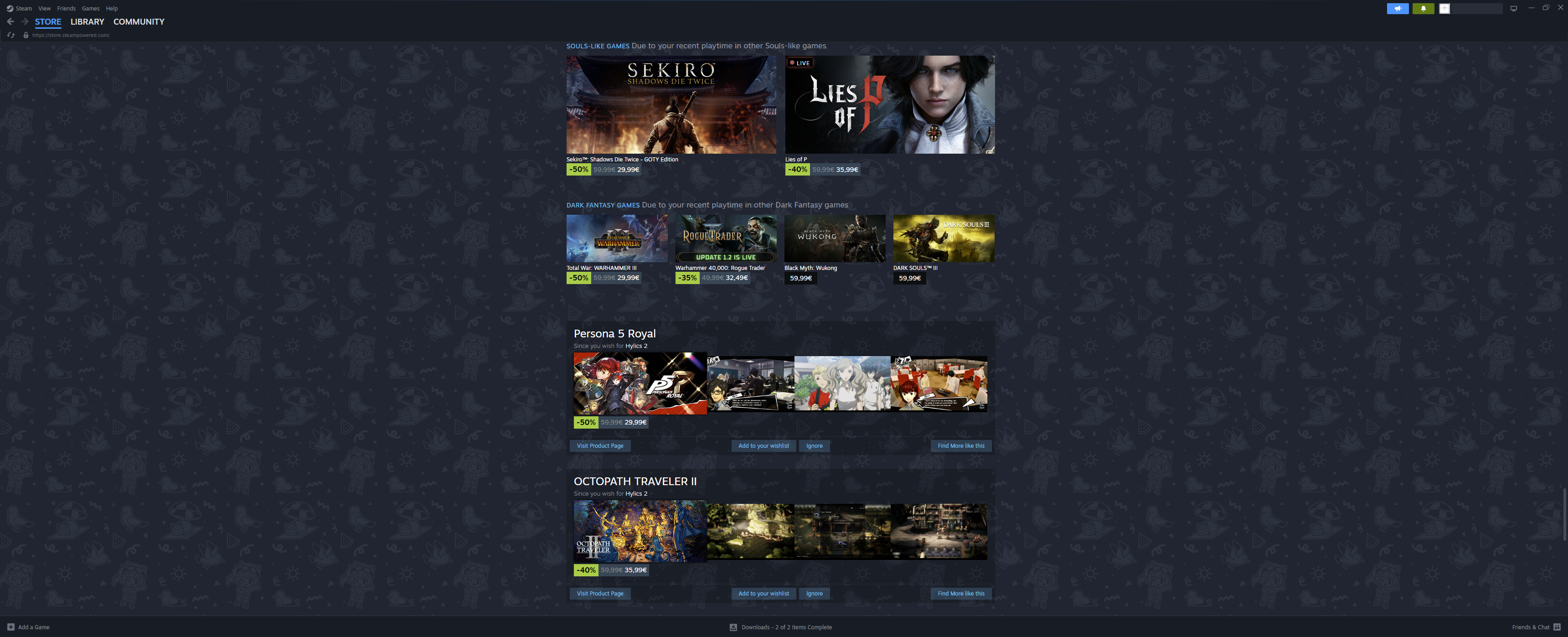 Steam Store layout on an ultrawide monitor. 