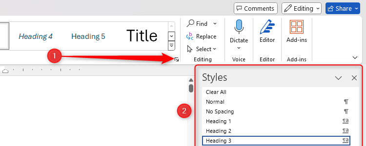 Microsoft Word's Styles pane