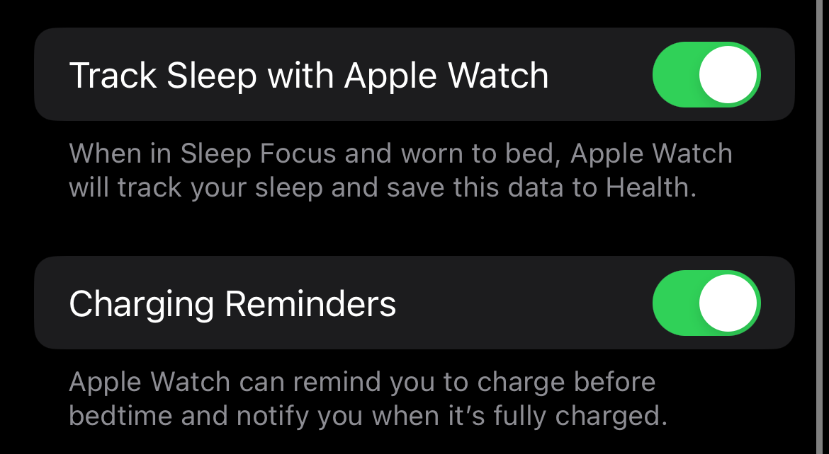Track sleep with Apple Watch setting in the iPhone Watch app.