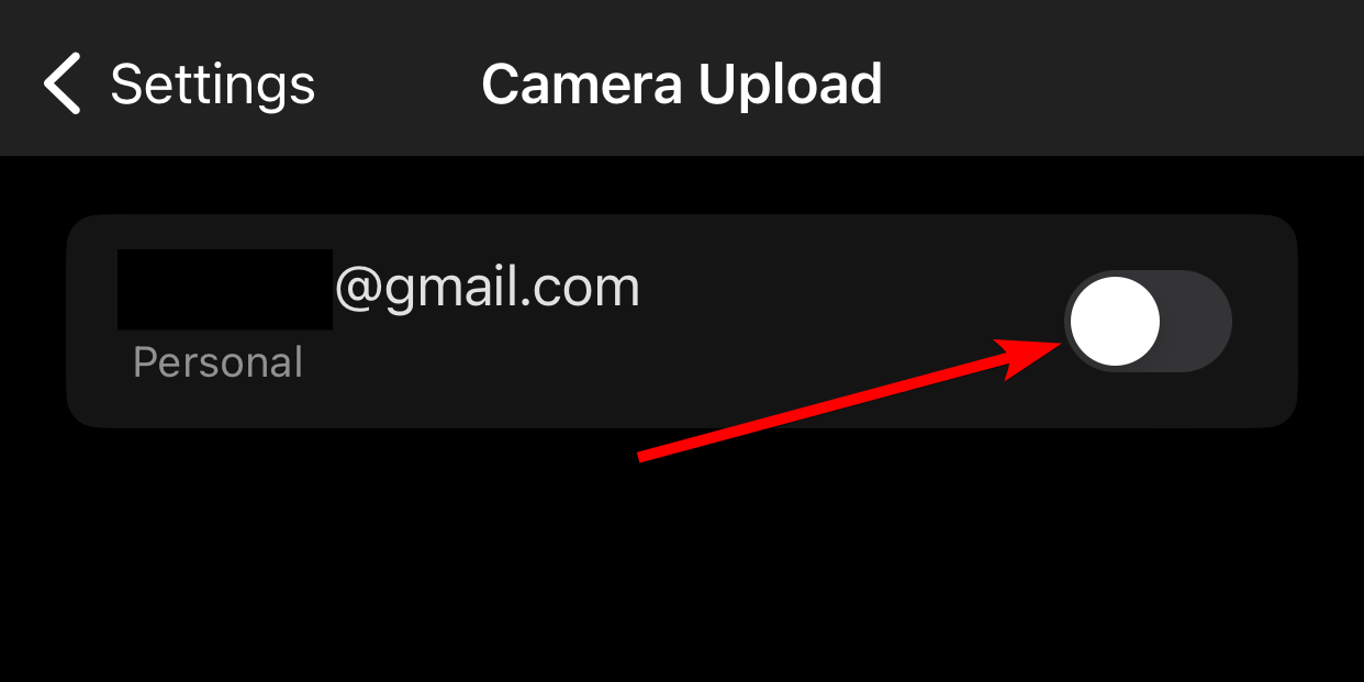 Disabling camera upload in the OneDrive app on iPhone.