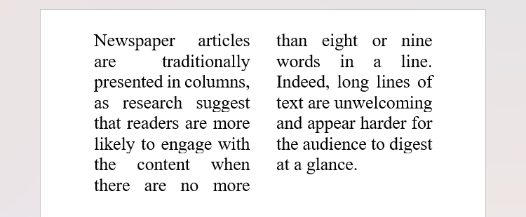 Unhyphenated newspaper text in Microsoft Word.