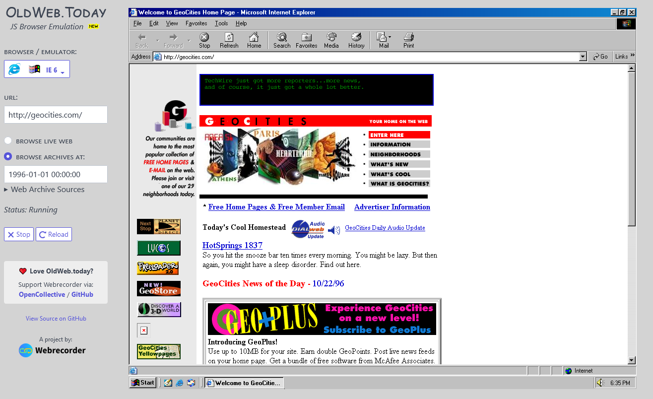 Viewing GeoCities on OldWeb.Today.
