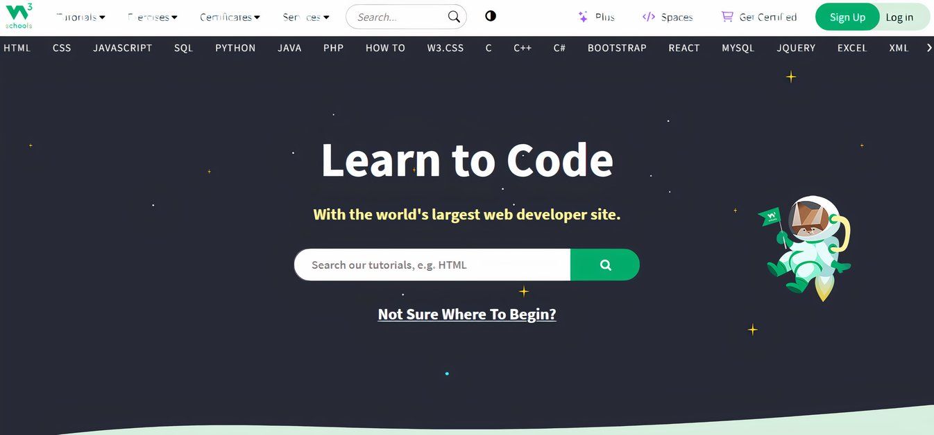 W3 Schools landing page