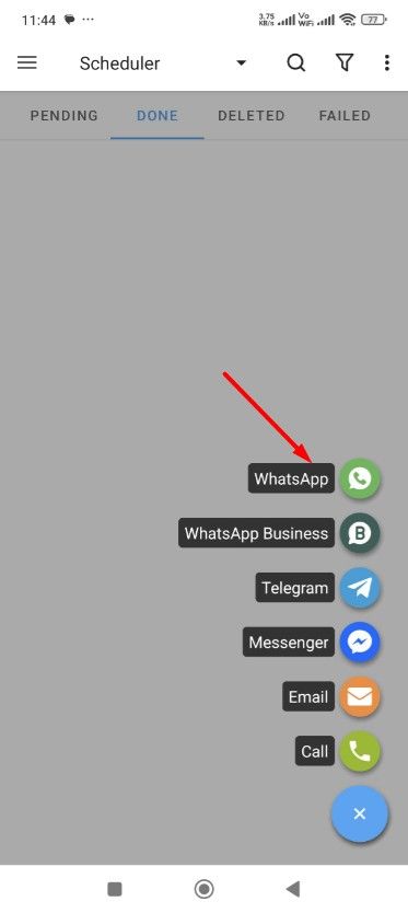 WhatsApp option in the SKEDit app.