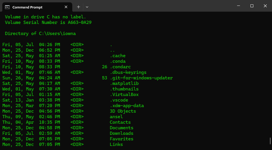 Windows cmd output of dir command with more