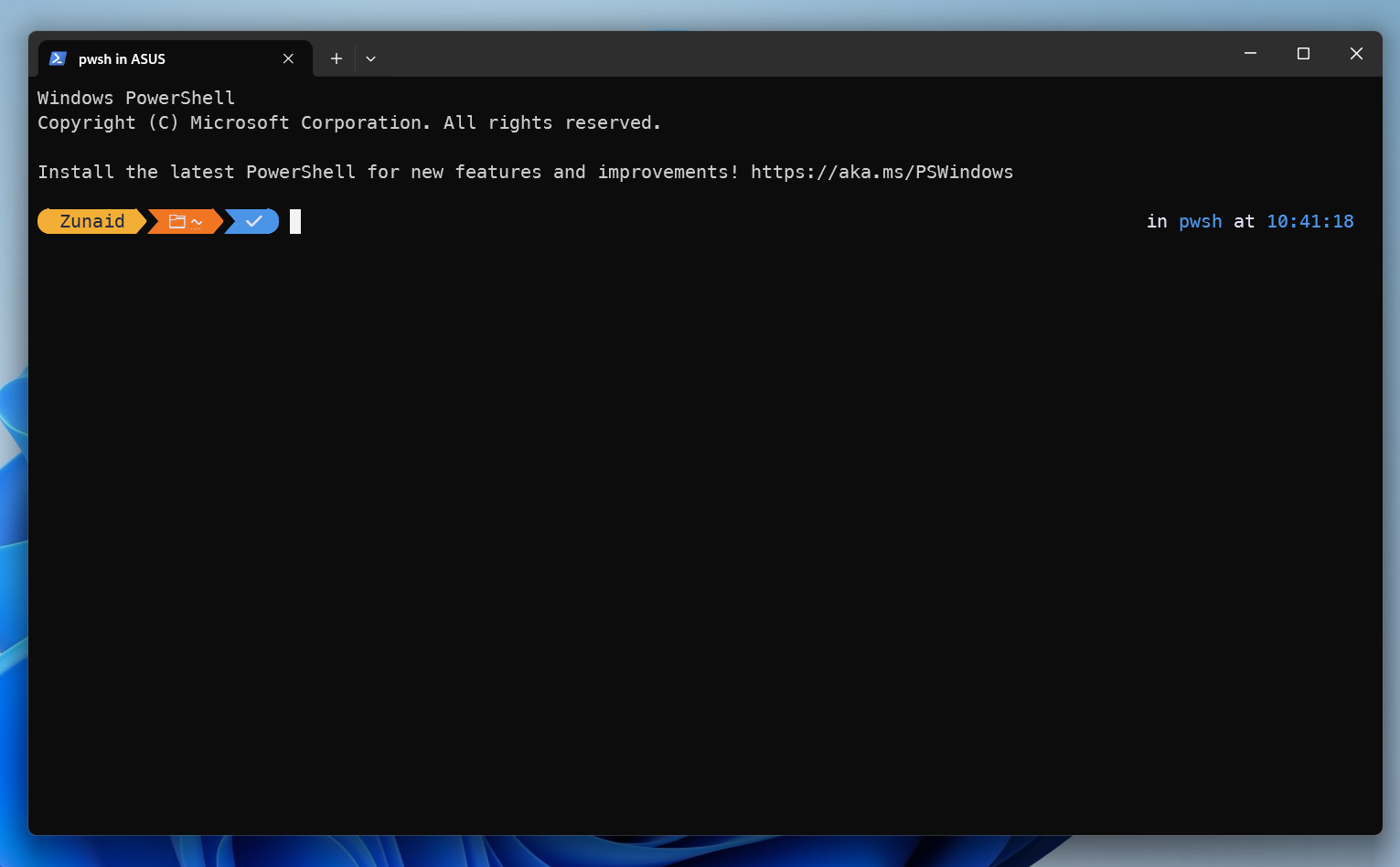 Windows PowerShell with Oh My Posh initialized theme