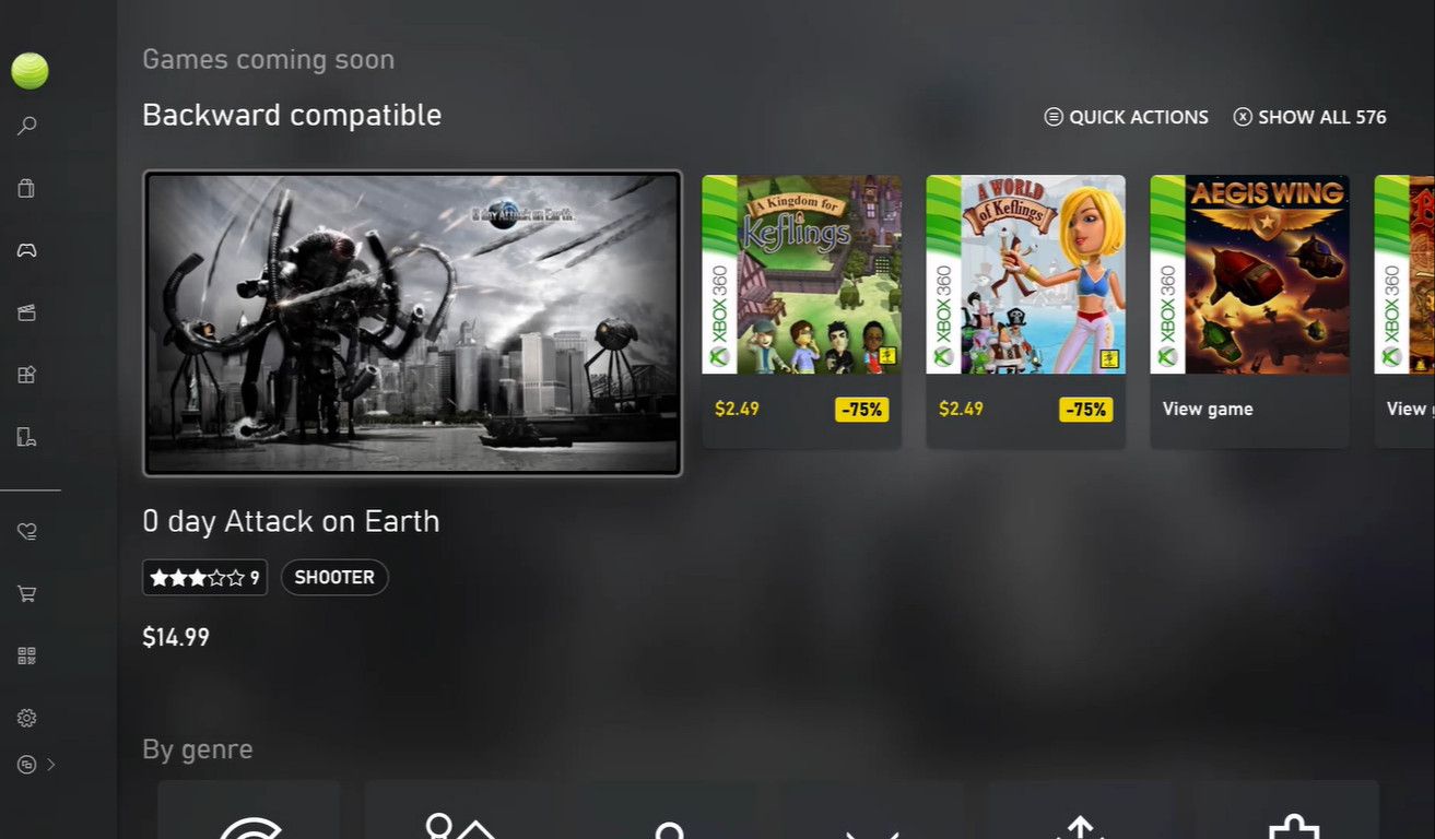 The Backward Compatible game section on the Xbox One storefront.