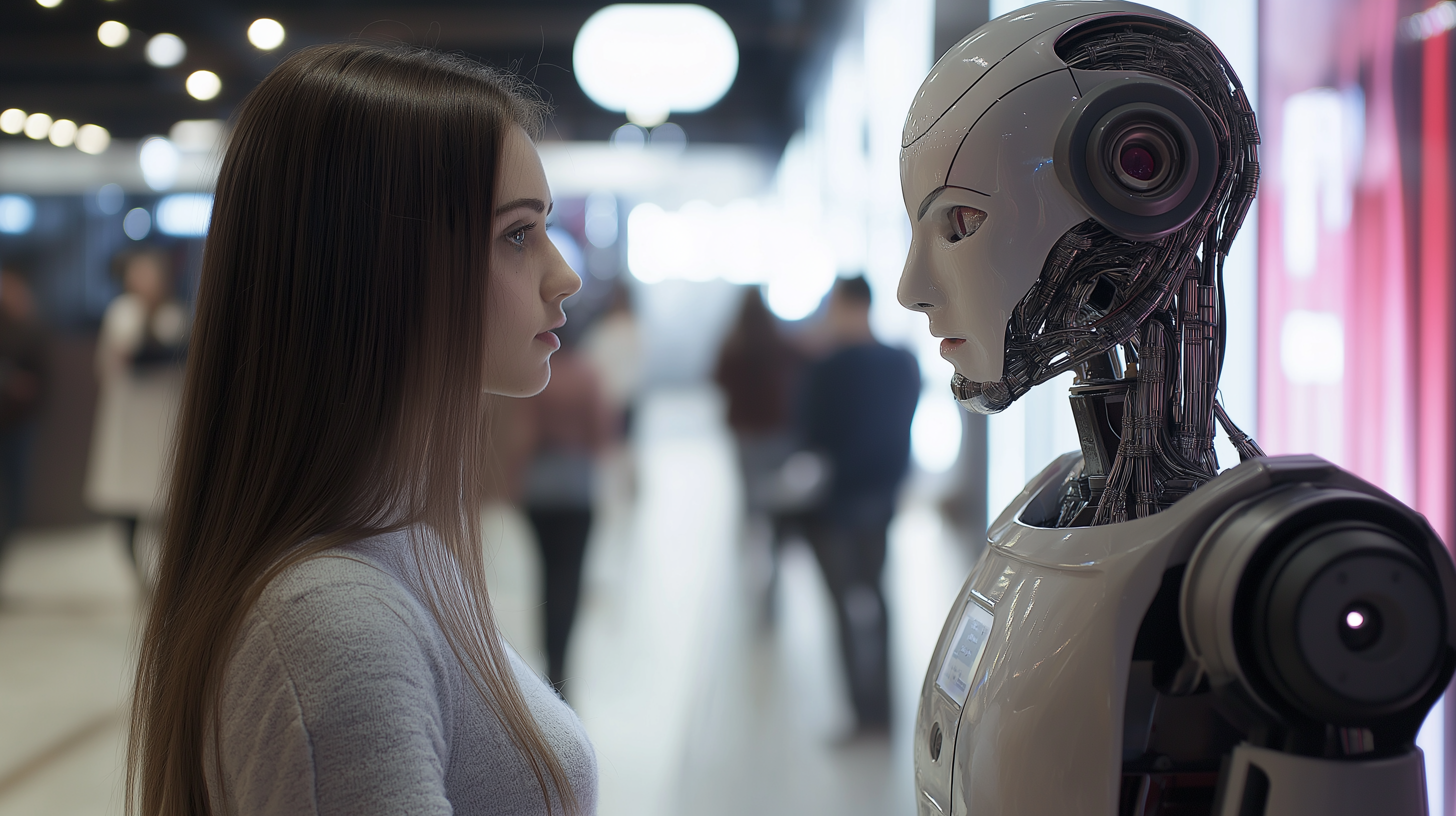 A human like robot hanging out with a human