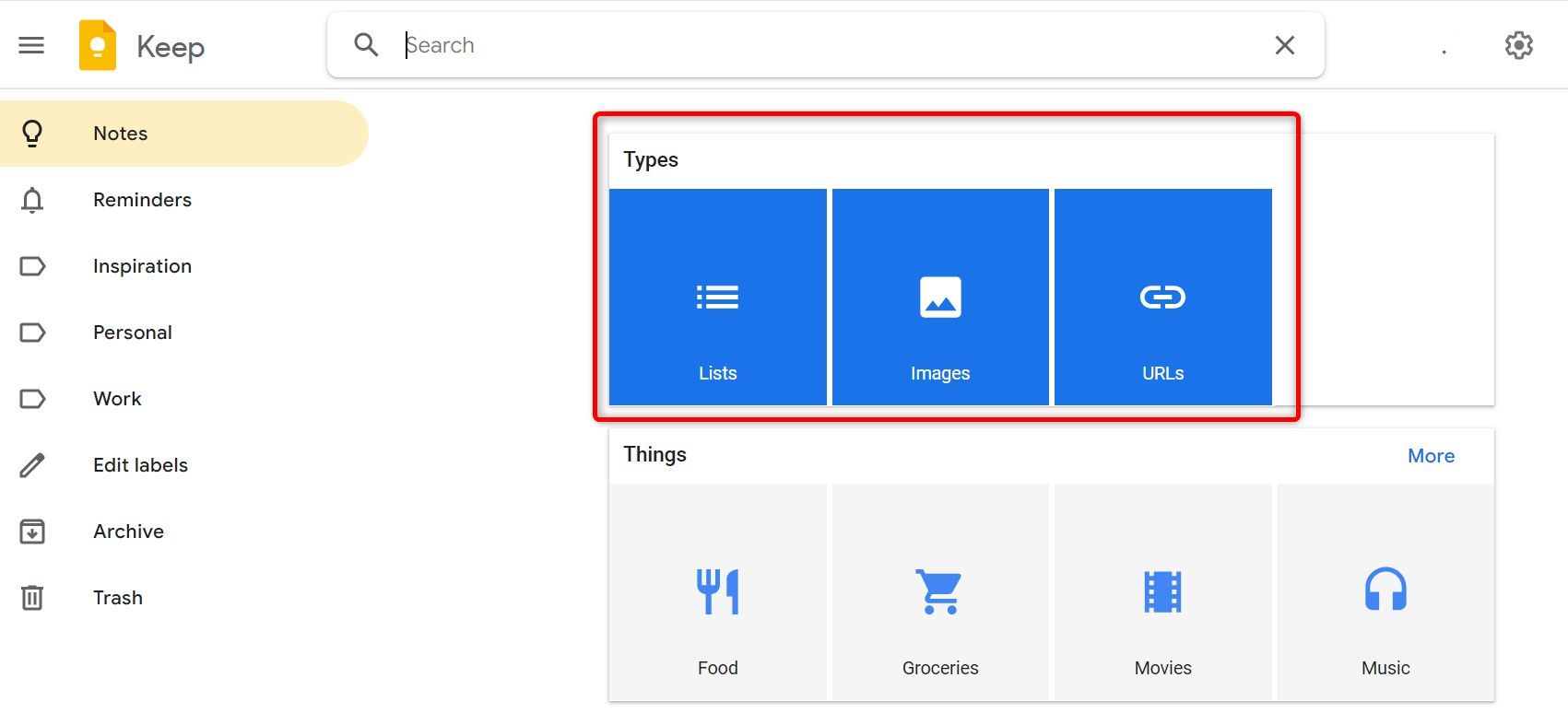 Search options to find notes highlighted in Google Keep.