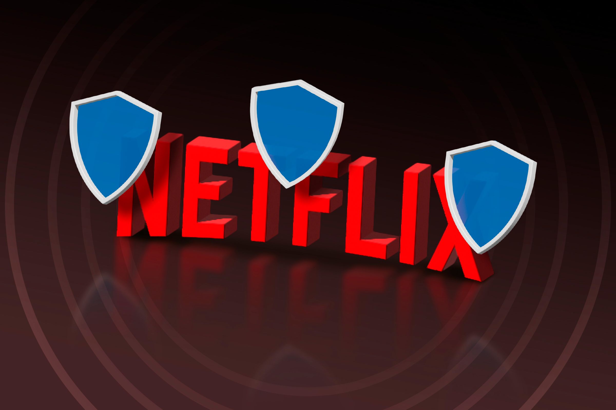 3D Netflix logo with some shields around.