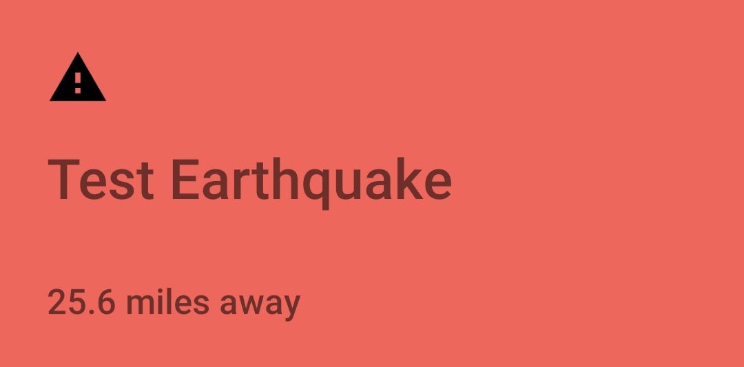 Earthquake alert on an Android phone.