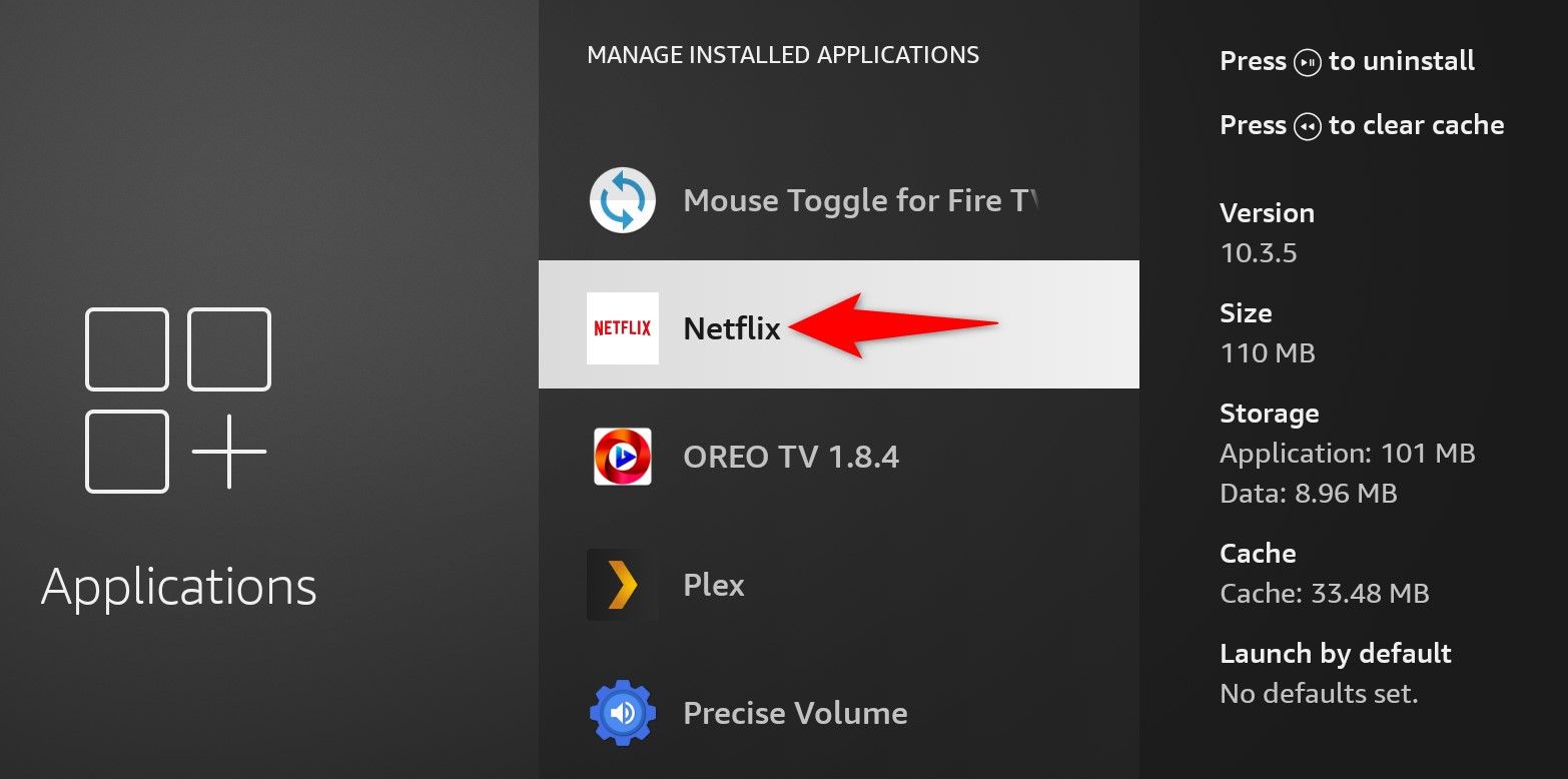 An app highlighted on the app list of a Fire TV Stick.