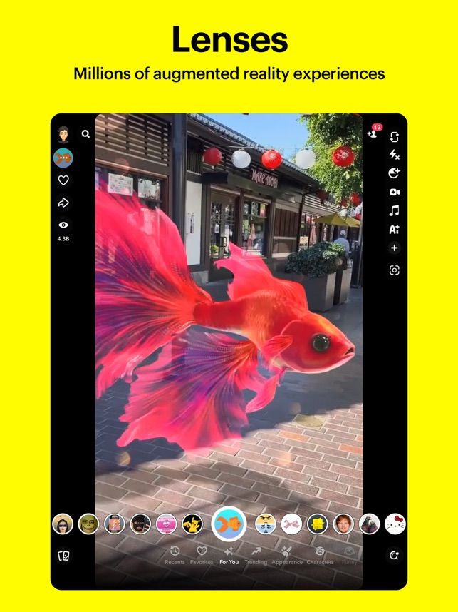 Screenshot of a multi-lens camera in Snapchat on an iPad.