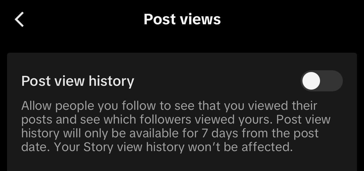 Disabling Post View History feature in TikTok settings.