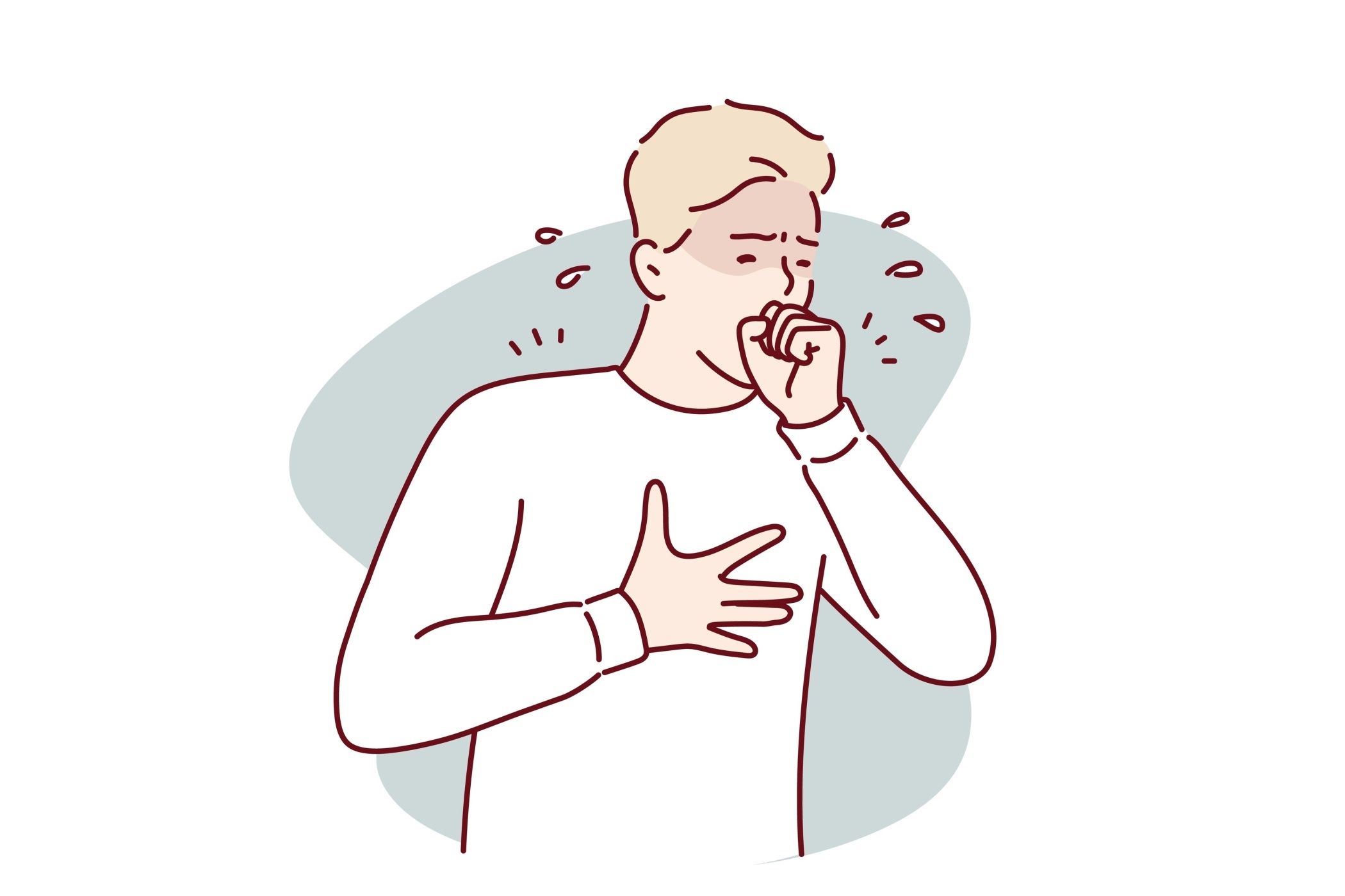 A cartoon man coughing.