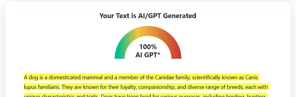 A paragraph of text showing as AI-produced when inserted into AI detection software.