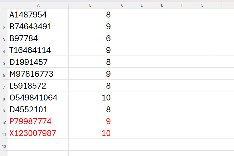 An Excel sheet containing the LEN function with TRIMRANGE, with two new values added at the bottom of the range to show its function.