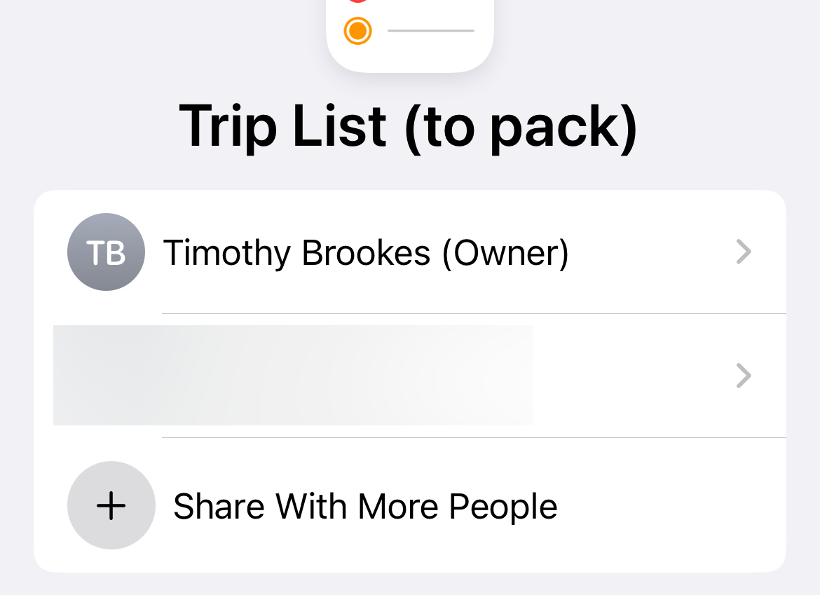 An overview of a shared list in Apple Reminders.