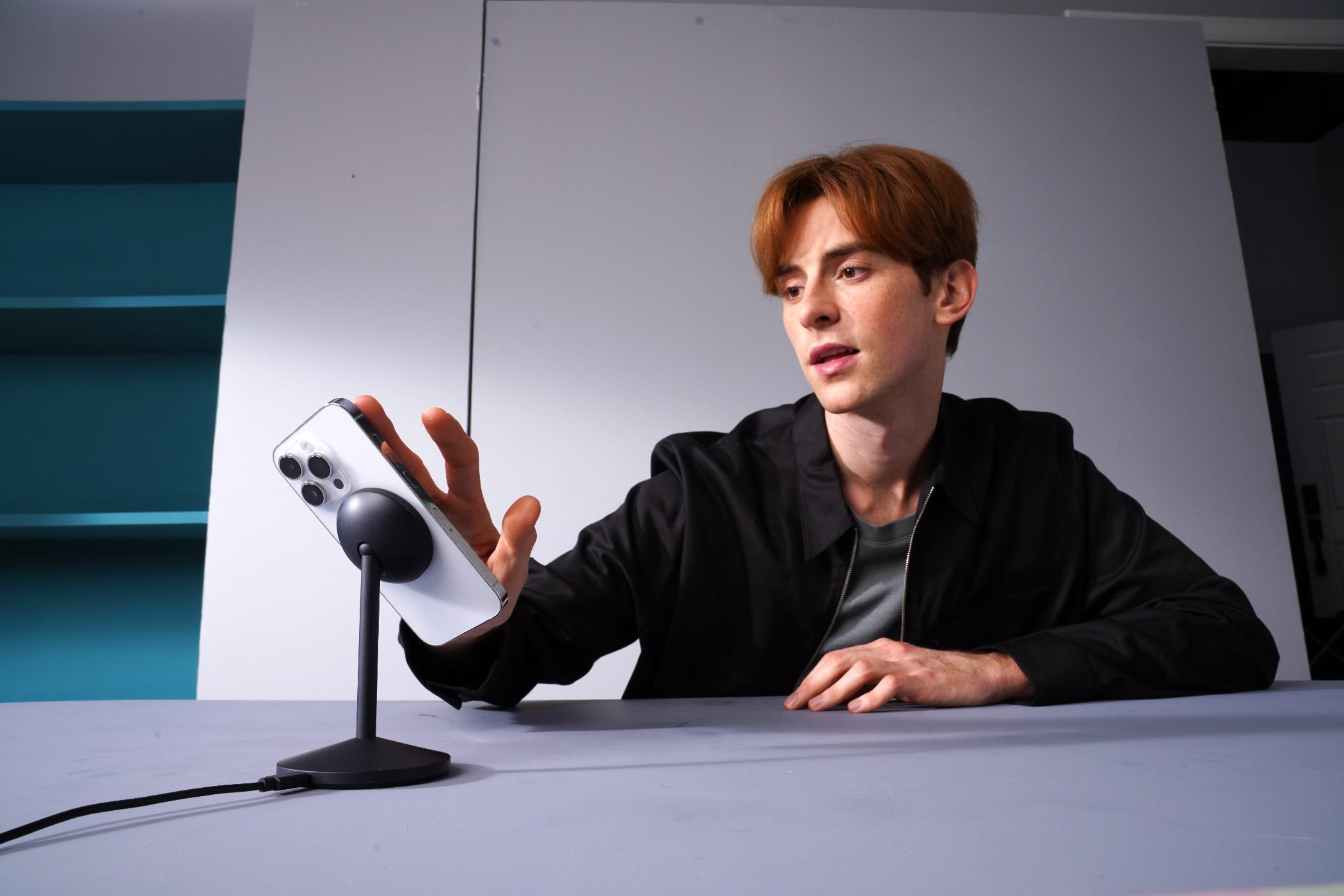 Anker MagGo Wireless Charger being used on table