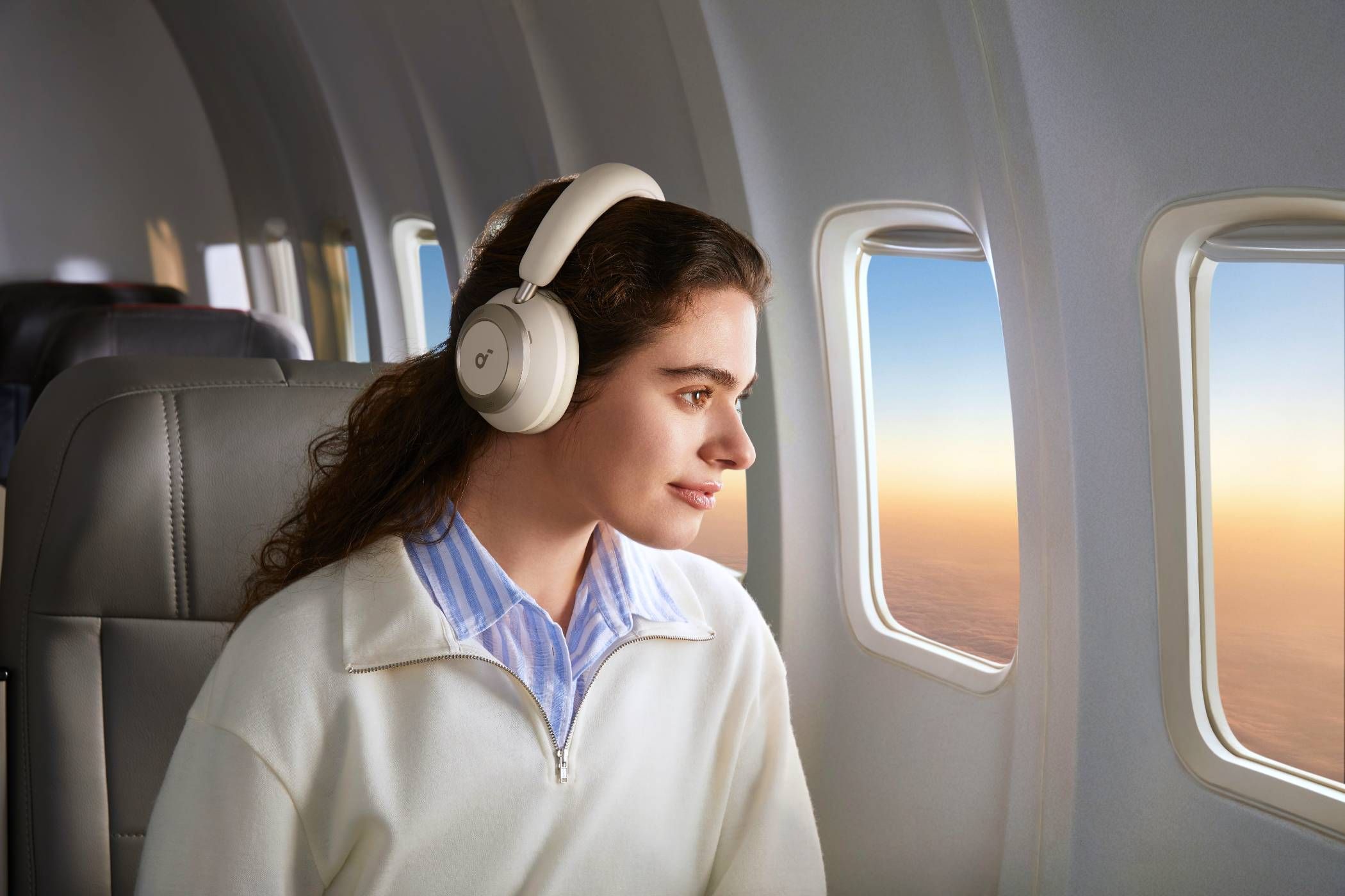 anker soundcore Space One Pro being used on an airplane