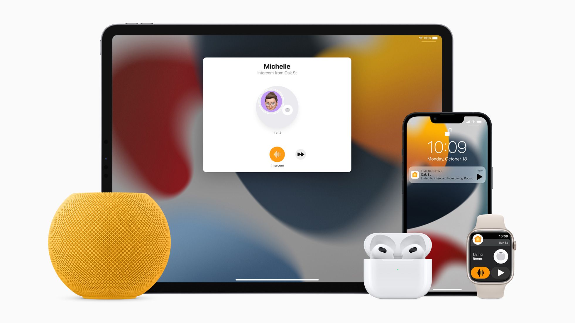 Apple HomeKit intercom feature on multiple Apple devices.