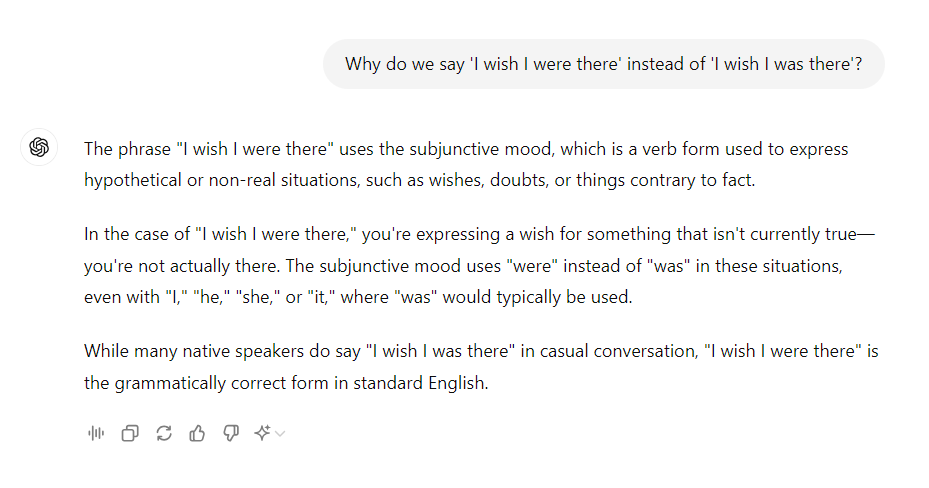 Asking ChatGPT about a certain grammar rule.