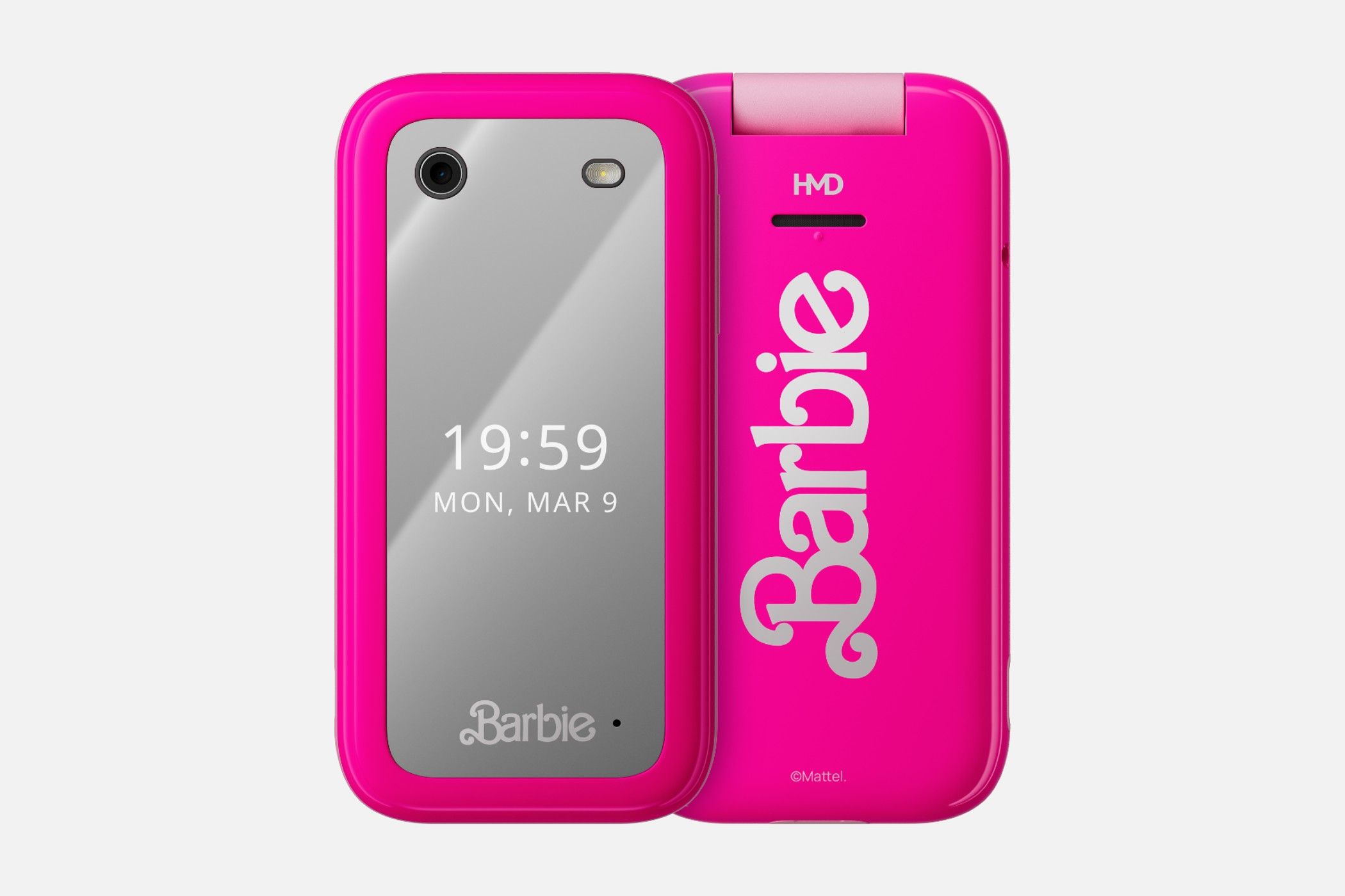 pink Barbie phone with flip function